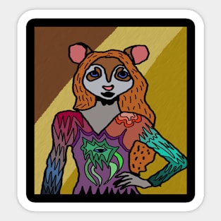 drawing beautiful hamster lady with dress Sticker